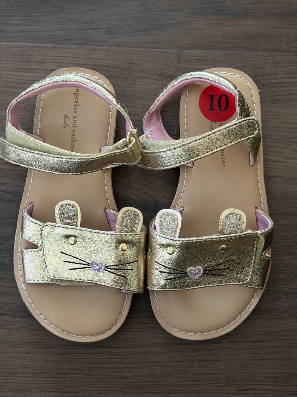 cupcakes & cashmere Girls Metallic Gold Cat Face Sandals